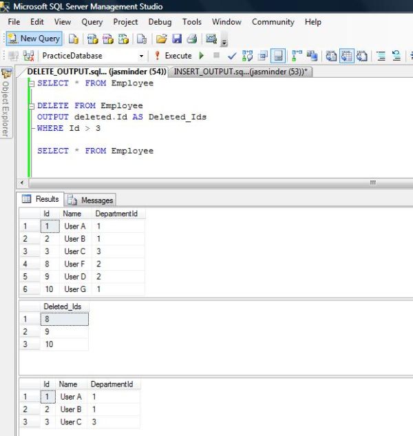 OUTPUT with DELETE statement